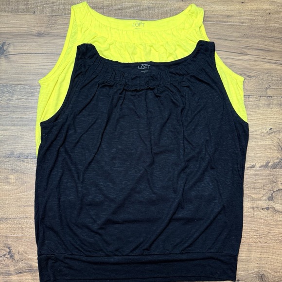 (2) Loft Tank Tops Banded Waist Slub Large Black Yellow  Casual Summer Work - Picture 1 of 4